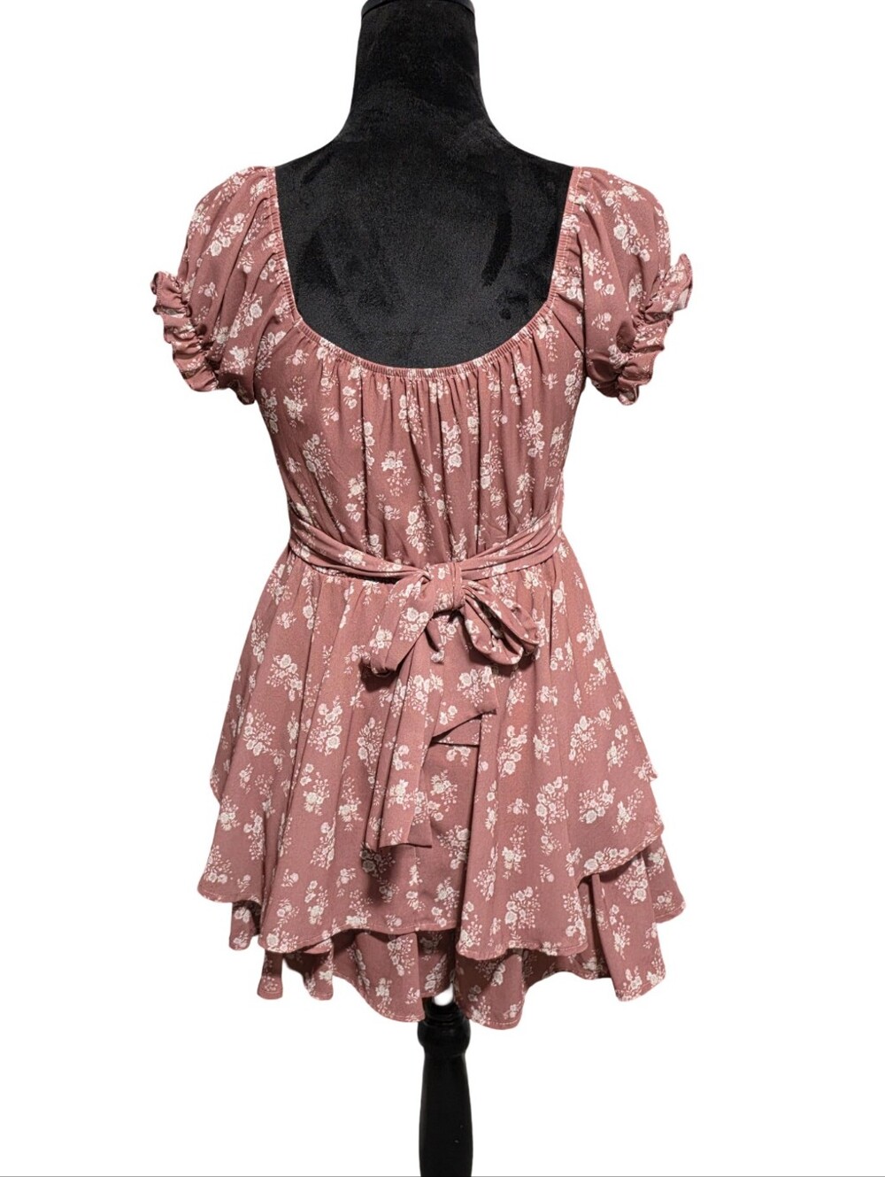 ALTAR'D STATE Romper Womens XS Mauve White Floral Puff Sleeve Milkmaid Cottage - Picture 6 of 8